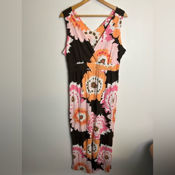 Madison 100% Pima Cotton Midi Dress Abstract Colorful Size L made in Peru - Picture 1 of 10